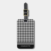Stijlvolle Elegant Houndstooth Zwart Wit Bagagelabel (Voorkant verticaal)