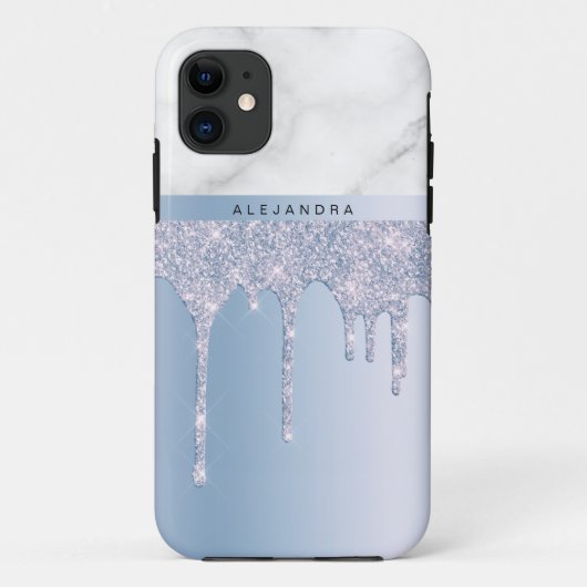 Stijlvolle elegante blauwe glitter druppelt wit ma Case-Mate iPhone case (Achterkant)