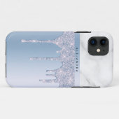 Stijlvolle elegante blauwe glitter druppelt wit ma Case-Mate iPhone case (Achterkant (horizontaal))