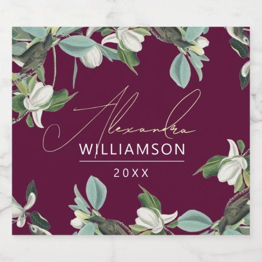 Stijlvolle elegante Bourgogne en salie bloemenfees Sparkling Wijnetiket (Enkel label)