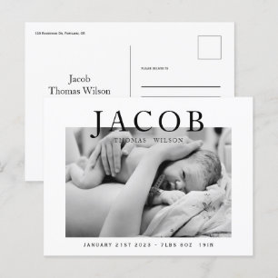 Stijlvolle, elegante foto-baby aankondiging briefkaart