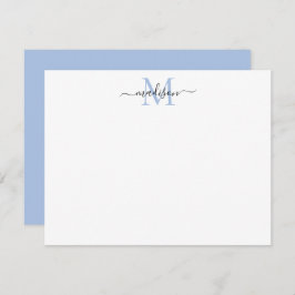 Stijlvolle elegante Girly Script Dusty Blue Monogr Notitiekaartje