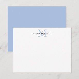 Stijlvolle elegante Girly Script Dusty Blue Monogr Notitiekaartje