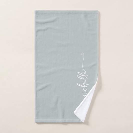 Stijlvolle Elegante Monogram Naam Script Sage Groe Bad Handdoek (Handdoek)