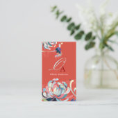 Stijlvolle elegante monogram rood visitekaartje (Staand voorkant)