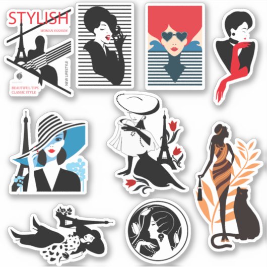Stijlvolle elegante prachtige mode silhouettes sticker (Voorkant)