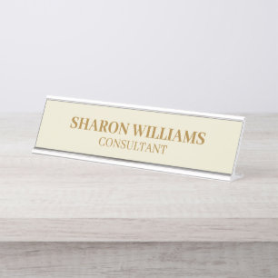 Stijlvolle Elegante Professionele Beige Goud Minim Bureau Naambordje