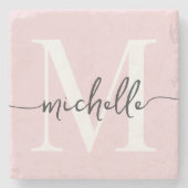 Stijlvolle Elegante Roze Roze Monogramnaam Script Stenen Onderzetter (Voorkant)