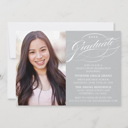 STIJLVOLLE ELEGANTE SCRIPT AFSTUDEREN PARTY INVITA KAART (Voorkant)