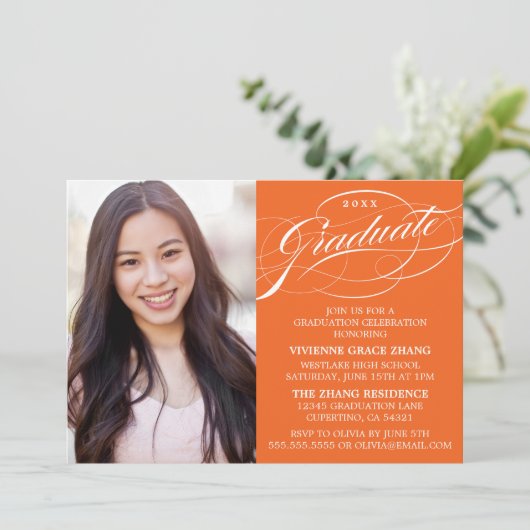 STIJLVOLLE ELEGANTE SCRIPT AFSTUDEREN PARTY INVITA KAART (Staand voorkant)