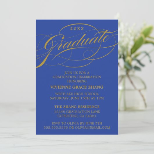 STIJLVOLLE ELEGANTE SCRIPT AFSTUDEREN PARTY INVITA KAART (Staand voorkant)