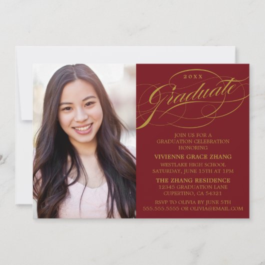 STIJLVOLLE ELEGANTE SCRIPT AFSTUDEREN PARTY INVITA KAART (Voorkant)