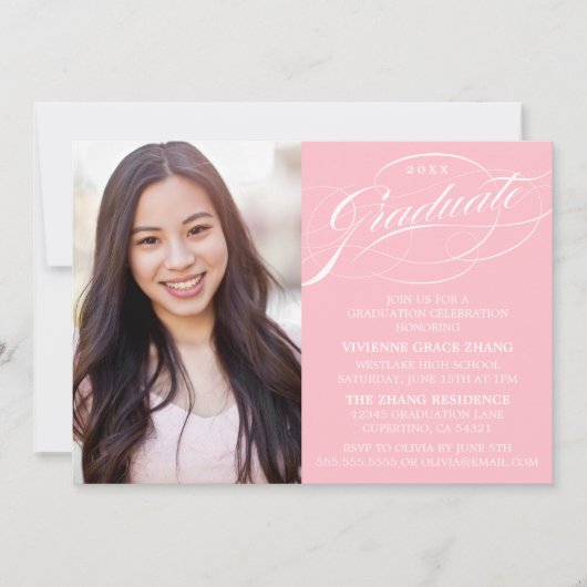 STIJLVOLLE ELEGANTE SCRIPT AFSTUDEREN PARTY INVITA KAART (Voorkant)