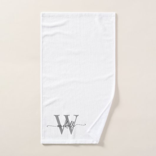 Stijlvolle Elegante Script Witte Grijze Monogramna Handdoek (Handdoek)