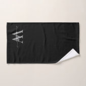 Stijlvolle Elegante Script Zwarte Grijze Monogramn Handdoek (Handdoek)
