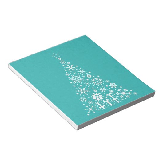 Stijlvolle elegante witte en blauwgroen kerstboom notitieblok (Schuin)