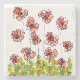 Stijlvolle en grillige Red Poppy Flowers Onderzett Stenen Onderzetter