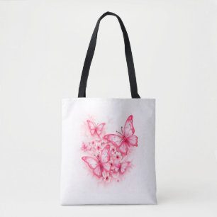 Stijlvolle en ruime roze vlinder Canvas tas
