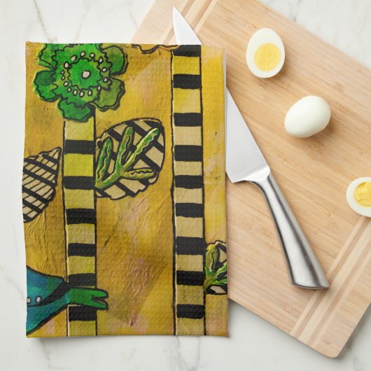 Stijlvolle en trendy vogel en bloemen keukenhanddo theedoek (Quarter Fold)