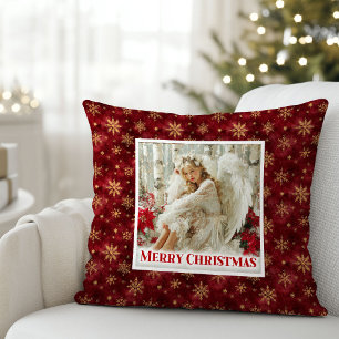 Stijlvolle Engel Poinsettia Rood Goud Accent Kerst Kussen