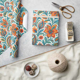 Stijlvolle Ethische Kleurrijke Paisley Bloemrijke Cadeaupapier