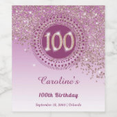 Stijlvolle Falling Roos Gold Glitter 100e verjaard Wijn Etiket (Enkel label)