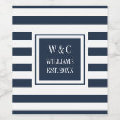 Stijlvolle familienaam Monogram Navy Blauwe Streep Wijn Etiket (Enkel label)