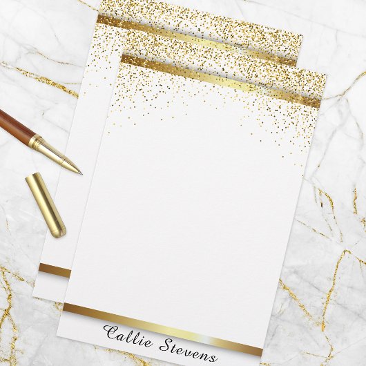 Stijlvolle Fancy Chic Gold Glitter Stripes on Whit Briefpapier