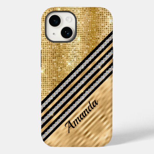 Stijlvolle faux Crystal en Gold glitter Persoonlij Case-Mate iPhone Case (Achterkant)