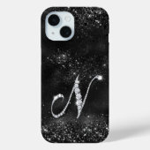 Stijlvolle faux Crystal strass letter N zwart Case-Mate iPhone Case (Achterkant)