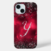 Stijlvolle faux Crystal strass letter Y rood zwart Case-Mate iPhone Case (Achterkant)