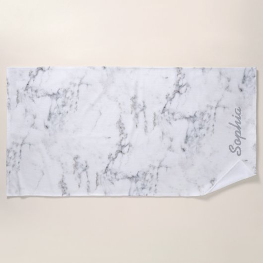 Stijlvolle Faux Marble-textuur met aangepaste naam Strandlaken (Voorkant)