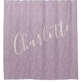Stijlvolle Floral Line Art Specialized Dusty Lila Douchegordijn (Voorkant)