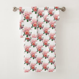 Stijlvolle Floral Sjabloon roze roze rozen Modern Bad Handdoek