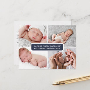 Stijlvolle foto collage geboorteaankondiging briefkaart
