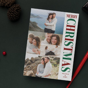 Stijlvolle foto collage rood & groen vrolijk kerst feestdagenkaart