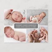 Stijlvolle fotocollage geboorte aankondiging briefkaart (Voorkant)