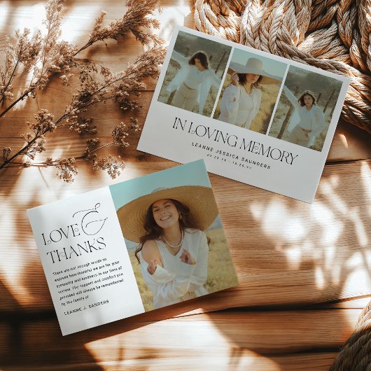 Stijlvolle fotocollage in liefdevolle herinnering  bedankkaart