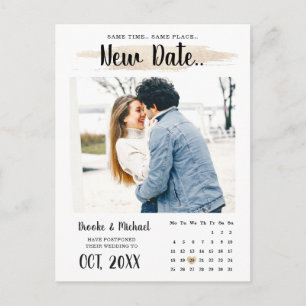 Stijlvolle fotokalender bruiloft uitgesteld briefkaart