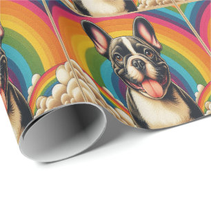 Stijlvolle Franse Bulldog Hond Kleurrijke Regenboo Cadeaupapier