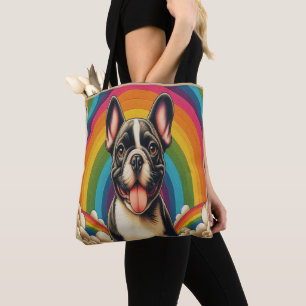 Stijlvolle Franse Bulldog hond kleurrijke regenboo Draagtas