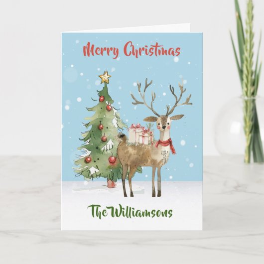 Stijlvolle Funky Quirky Waterverf rendierboom Kaart (Voorkant)
