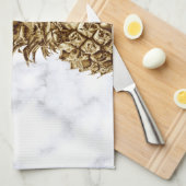 Stijlvolle  gaffel en witte marmer anananas theedoek (Quarter Fold)