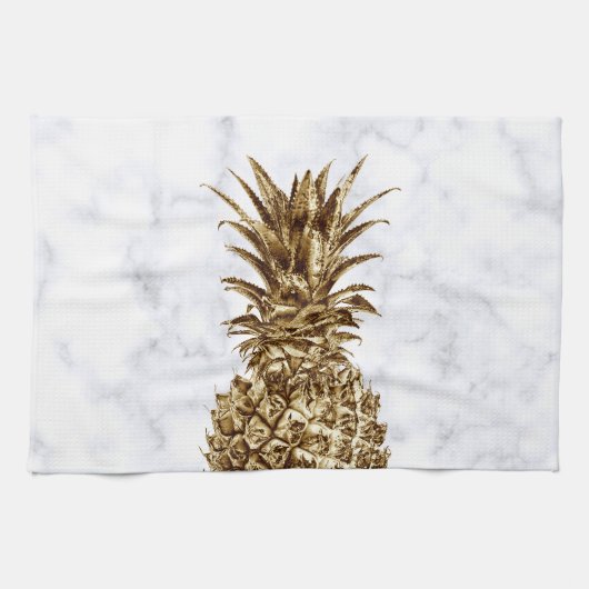 Stijlvolle  gaffel en witte marmer anananas theedoek (Horizontaal)