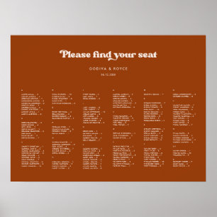 Stijlvolle gebrande Oranje alfabetische zitgrafiek Poster