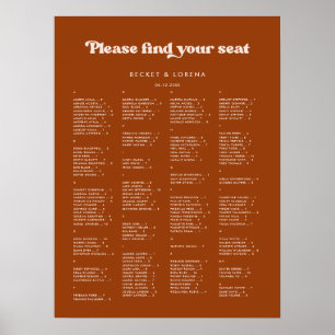 Stijlvolle gebrande Oranje alfabetische zitgrafiek Poster