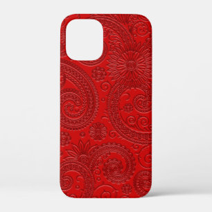 Stijlvolle Geëtste Moderne Rode Paisley Bloempatro iPhone 12 Mini Hoesje