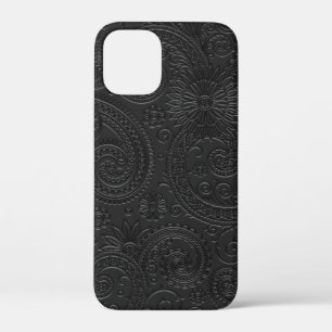 Stijlvolle Geëtste Moderne Zwarte Paisley Bloempat iPhone 12 Mini Hoesje