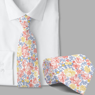 Stijlvolle gele en oranje bloem halsdoek stropdas
