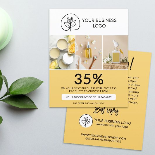 Stijlvolle Gele Marketing Kortingcode Flyer